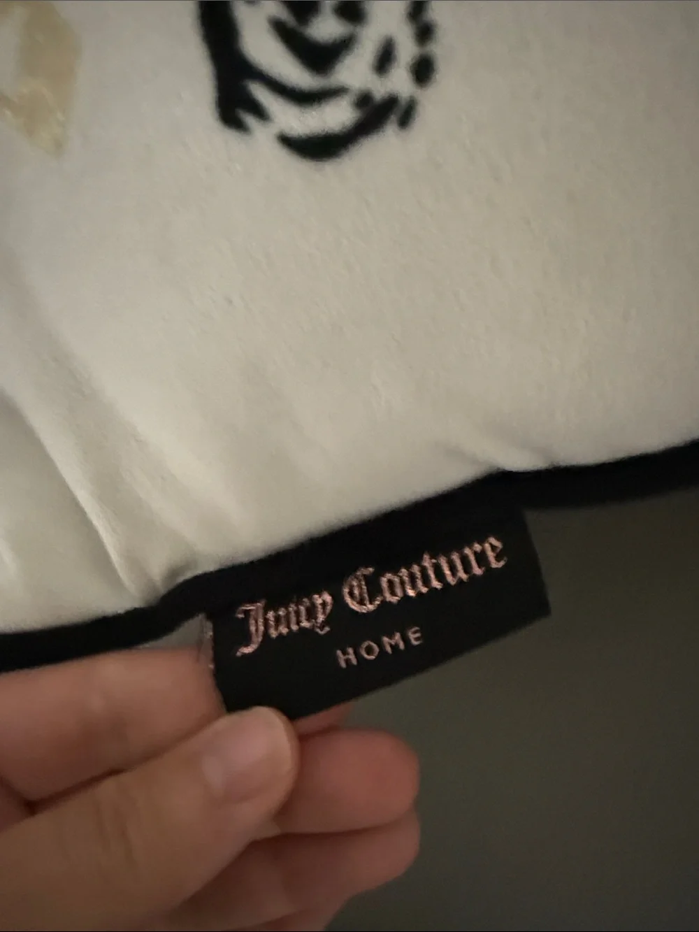 Juicy Couture White Pillow with Black Leopard Print and Gold Crown